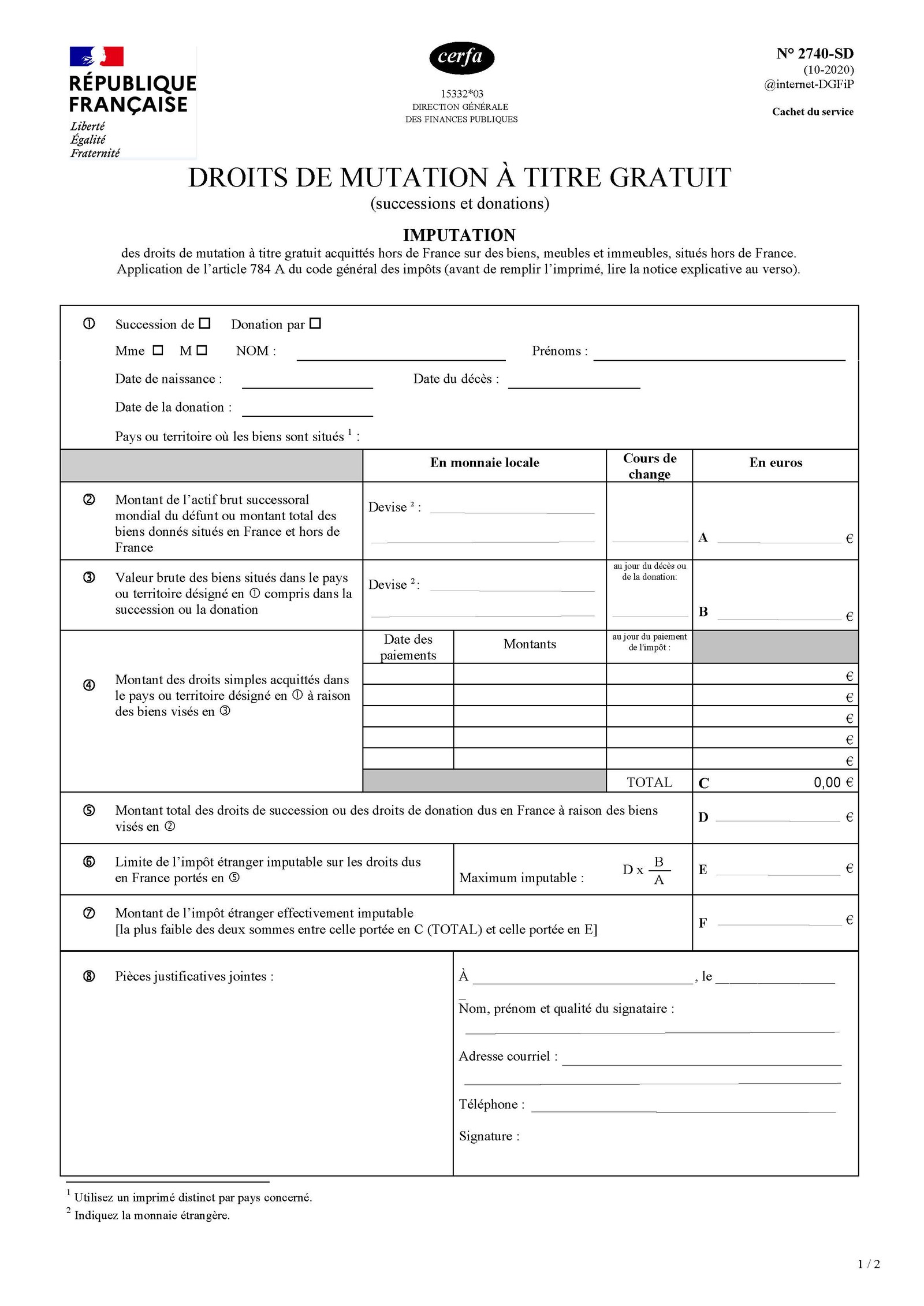 Formulaire 2740 SD imputation impot etranger Formulaire 2740 SD imputation impot etranger