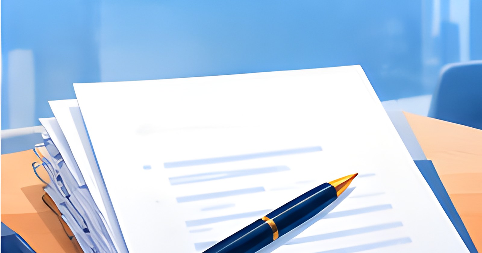 Illustration : document, stylo plume et liasse de pièces, pour la réponse à une proposition de rectification